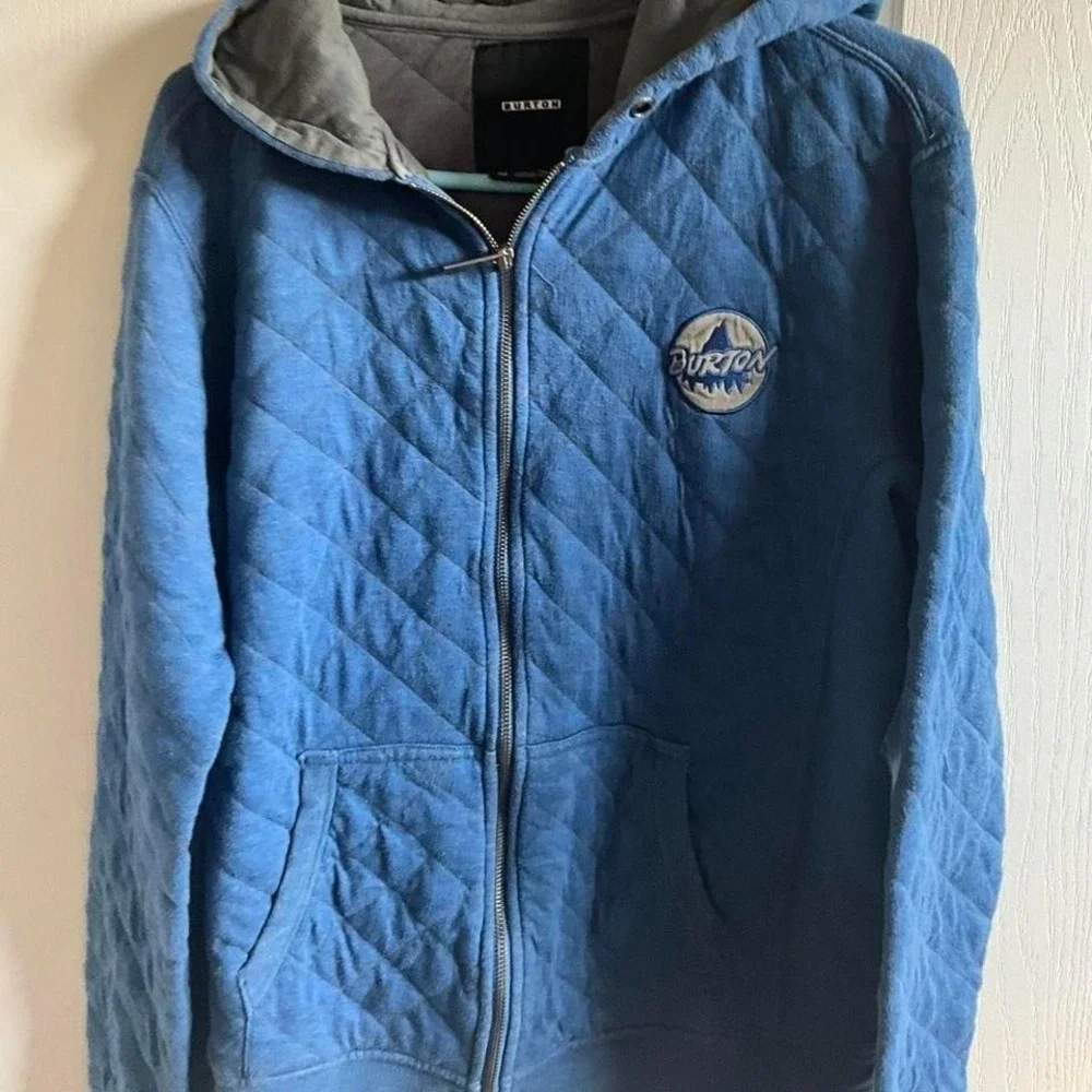 Burton Mens Blue Diamond Quilted Full Zip Hoodie Sweatshirt Logo Patch Medium - Picture 1 of 8